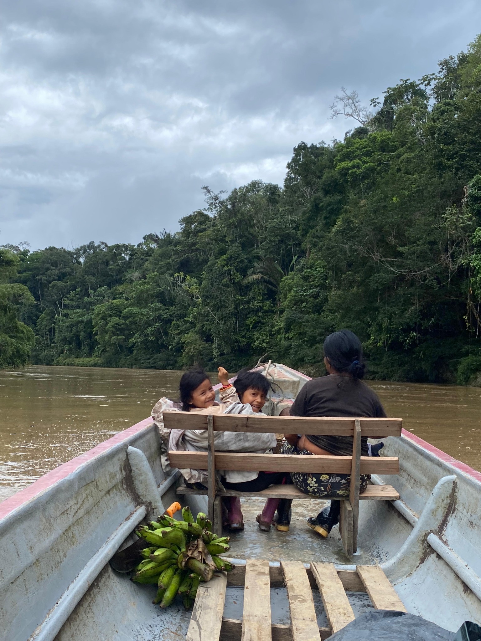 Canoe on river, Ecuadorian Amazon